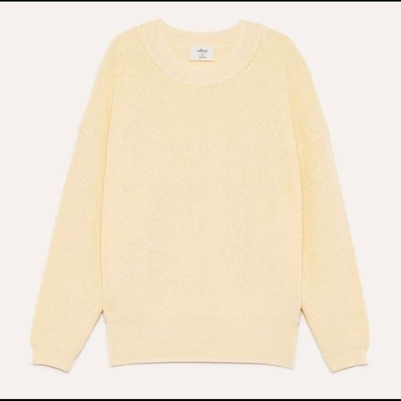 ARITZIA Wilfred Livvie Yellow Crewneck Sweater XS Waffle Knit Drop Shoulder - Picture 2 of 10